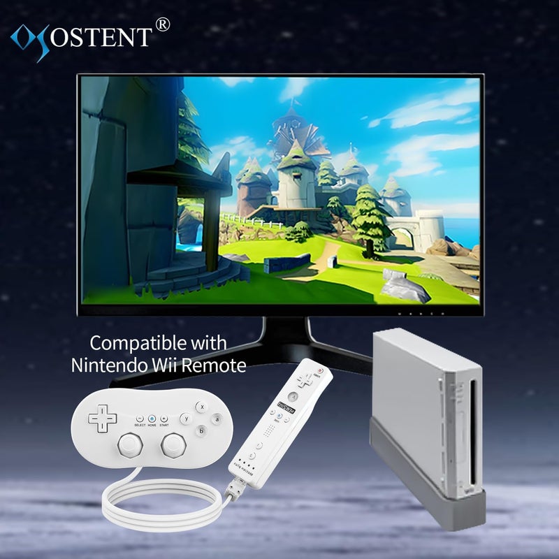 OSTENT Wired Classic Controller Gamepad Joystick for Nintendo Wii Remote Console Video Game Color White - Image 2